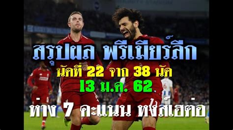 ตารางคะแนน และอันดับดาวซัลโว พรีเมียร์ลีก หลังเกมวันที่ 12. ผลฟุตบอลพรีเมียร์ลีก 13 ม.ค.62 ตารางคะแนนล่าสุด นัดที่ 22 ...