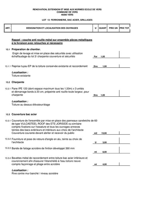 Métreur / métreuse en réhabilitation de l'habitat. Calaméo - DPGF LOT N°13 BAC ACIER FERRONNERIE ECOLE DE VERS