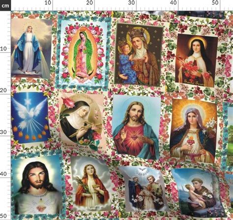 Including saint barbara, saint thomas of aquino and saint norbertus, in the cathedral of saint truiden in Catholic Saints and Images Collage - Spoonflower