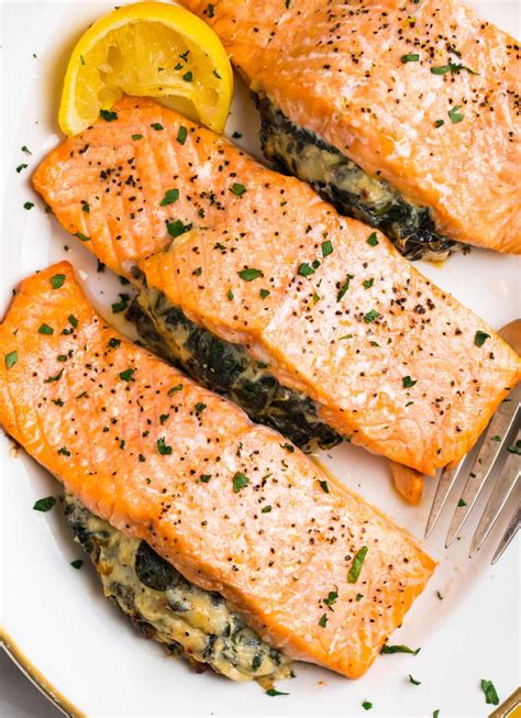 I need to know for a side quest for genli. Stuffed Salmon - Easy Baked Recipe with Spinach Cream ...