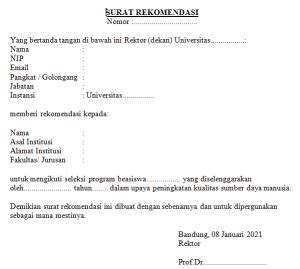 Contoh surat rekomendasi beasiswa nu. Contoh Surat Rekomendasi Beasiswa - Kuliahan