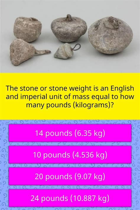 The kilogram is defined as being equal to the mass of the international prototype kilogram (ipk), which is about pounds to kilograms conversion. The stone or stone weight is an... | Trivia Questions ...