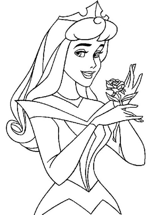 Aurora coloring page from sleeping beauty category. Princess Aurora Holding A Rose In Sleeping Beauty Coloring ...