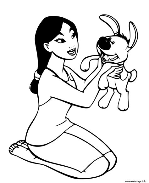 This is one of the very rare animated films to evoke the war directly. Coloriage mulan adore son chien Po - JeColorie.com