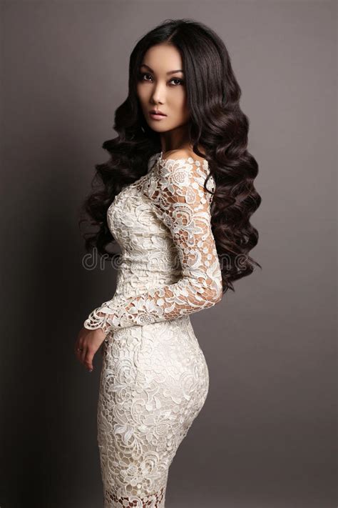 French crop with straight bang. Sensual Asian Woman With Long Dark Hair In Elegant Lace ...