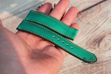 A variable color averaging a light bluish green that is bluer, lighter, and stronger than robin s egg blue (sense 2), greener, lighter, and stronger than eton blue, and slightly. Aqua Green Vegetable Tanned Leather Watch Band SW052 ...