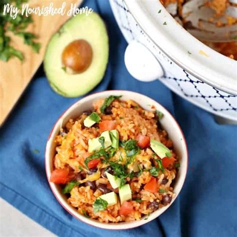 Traditional black beans and rice is made slow cooker easy without sacrificing the spices and seasoning this dish is famous for. Slow Cooker Mexican Rice and Beans | My Nourished Home