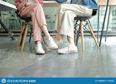 Girl Teenager Legs Wearing Sneakers Sitting Talking Together Stock Image - Image of wearing ...
