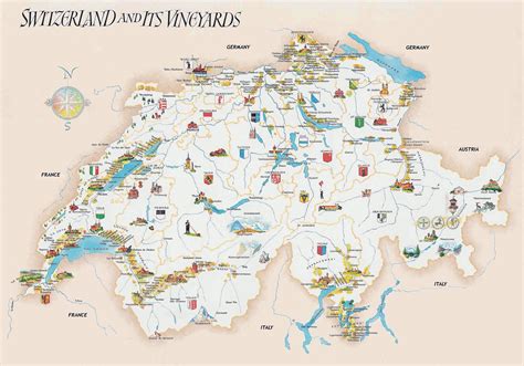 Szwajcaria jest górzystym państwem, to znaczy, że do kolorowania jej mapy, warto użyć sporo żółtego. Mapa turystyczna Szwajcarii - zabytki Szwajcarii mapie ...