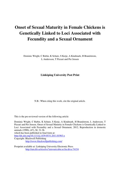 Enhance female performance naturally with a supplement from evitamins! (PDF) Onset of Sexual Maturity in Female Chickens is ...