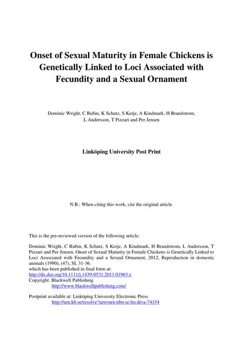 The female feline, male mutt trope as used in popular culture. (PDF) Onset of Sexual Maturity in Female Chickens is ...