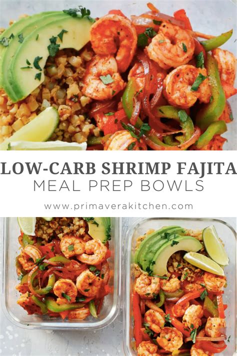 Cooked in garlic, cumin, chili powder, and red pepper, this is sprinkle the cilantro over top of all the ingredients, and that's it! Low-Carb Shrimp Fajita Meal Prep Bowls - Paleo & Whole30 ...