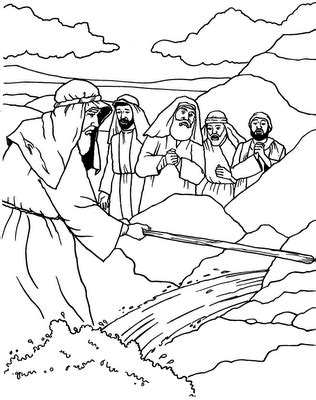 Instead of speaking to the rock, moses hit the rock with his staff! Water uit de rots | Sunday school coloring pages, Sunday ...