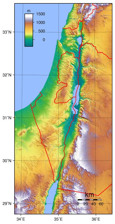 Physical map of israel showing major cities, terrain, national parks, rivers, and surrounding countries with international borders and outline maps. Large detailed topographical map of Israel. Israel large ...