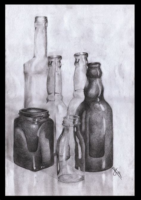 Seeks to express motion and/or emotive qualities of the composition. Still Life Bottles | Still life drawing, Still life sketch ...