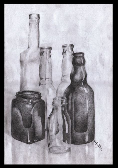 When studying the still life you have created pay as much attention to the negative spaces (the space surrounding each object) as well as positive spaces another excellent book on drawing, although fairly old, is betty edwards' drawing on the right side of the brain. i still use and teach techniques. Still Life Bottles | Still life drawing, Still life sketch ...