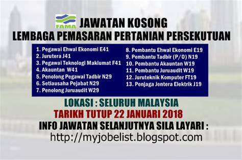 Peluang jawatan kosong datang dari majlis tanjung malim 2021, iklan pekerjaan sektor kerajaan. Jawatan Kosong di Lembaga Pemasaran Pertanian Persekutuan ...