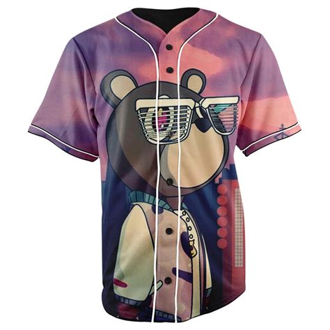 Graduation is the third studio album by american rapper and producer kanye west, released on september 11, 2007, through def jam recordings. Kanye West Graduation Bear Purple Button Up Baseball ...