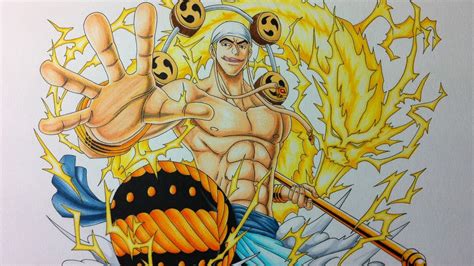 Fue el dios tiránico de skypiea, y el antagonista principal de la saga epónima, tratando de destruir toda la isla del skypiea con tormentas eléctricas creadas por él y sometiendo a sus ciudadanos. Drawing Enel - One Piece - YouTube