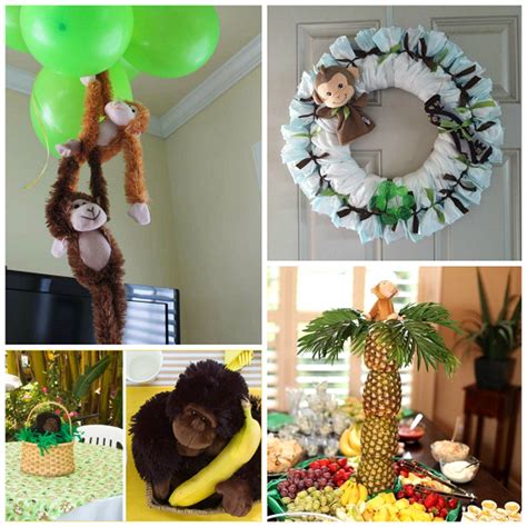 The teacher's lounge was decorated in a jungle theme the front hallway was decorated with trees room moms decorated the classroom doors. Baby shower monkey theme guide | Monkey baby shower ...