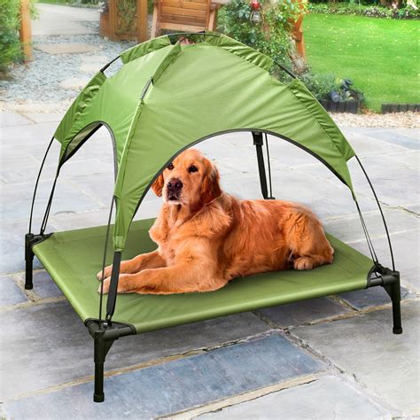 Dog beds online | low prices, free shipping. Raised Pet Bed with Canopy - Green | Dog Sun Lounger ...