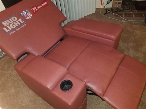 Cover material made from canvas polyester with a mesh cup holder and matching carry bag. Bud Light/Budweiser Reclining Chair with Cooler for Sale ...