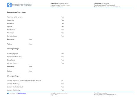Ladders  ladders extend at least 36 above the landing? Free Weekly Safety Inspection Checklist template - Easily editable