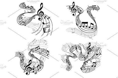 A digital composing program provides two types of ways to create notes. Abstract musical compositions set | Doodle art designs, Musical composition, Music design