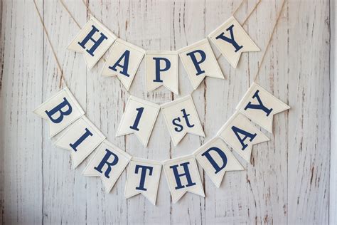 Happy 1st birthday boy banner White happy birthday garland | Etsy