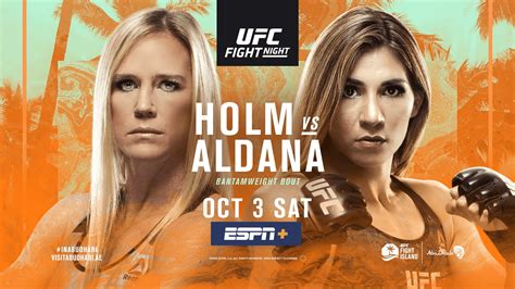 There are 24 fights in total planned for the event. Uitslagen : UFC on ESPN 16 : Holm vs. Aldana MMA DNA