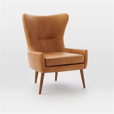 Erik Leather Wing Chair | west elm Antique blue leather chesterfield wingback chair uk delivery.