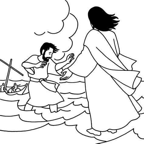 Free printable jesus coloring pages for kids. Peter and Jesus walking on water | Coloring: Bible: NT ...