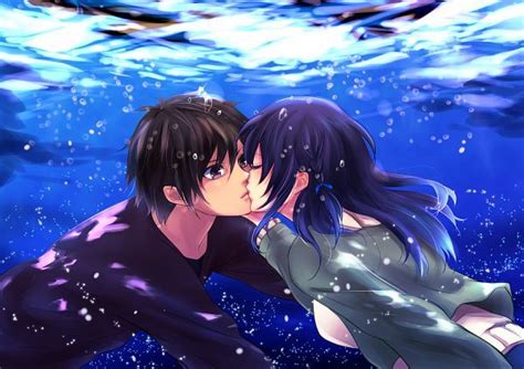 Want to discover art related to anime_eyes? Nagi no asukara | Eyes closed, Casais de anime, Anime