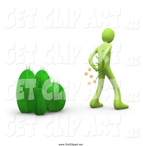 Walking through desert terrain presents a particular set of challenges not found in other landscapes. Clip Art of a 3d Green Man Pulling Cactus Needles out of ...