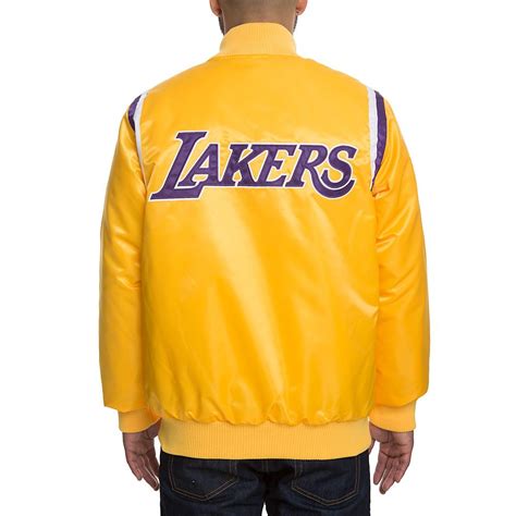 Vintage apparel and merchandise decorated with los angeles lakers historic images. Men's Los Angeles Lakers Jacket Yellow