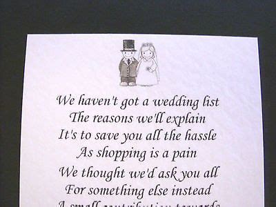 Poems and wording for your gift list. 20 Wedding poems asking for money gifts not presents Ref ...