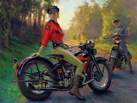 Everything you need to ride your bike safely and with that charming style touch that only the classic knows how to give. David Uhl's Retro Motorcycling Woman Art - Moto Lady