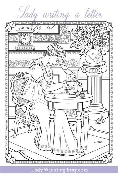 Explore more than 10,000 ''free' colouring sheets' resources for teachers, parents and pupils as well as related resources on 'free colouring' Adult Coloring Page: Lady writing a letter. Line art ...