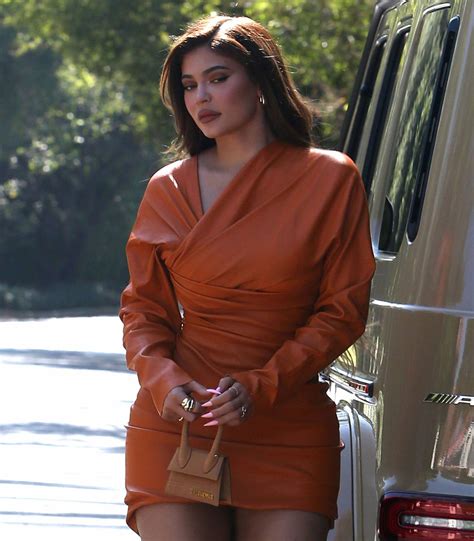 Kylie jenner outfit 2020 (3 photos). Kylie Jenner Tan Leather Mini Dress Street Style Summer ...
