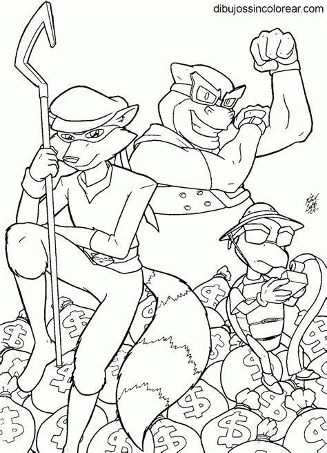 Sly cooper coloring book page. Dibujos de personajes de Sly Cooper para Colorear