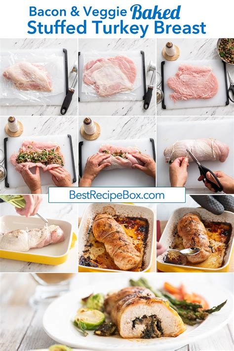 Lay turkey breast, skin side down, and season with 1 teaspoon salt and 1/2 teaspoon pepper. Baked Stuffed Turkey Breast with Bacon, Kale, Spinach | Best Recipe Box