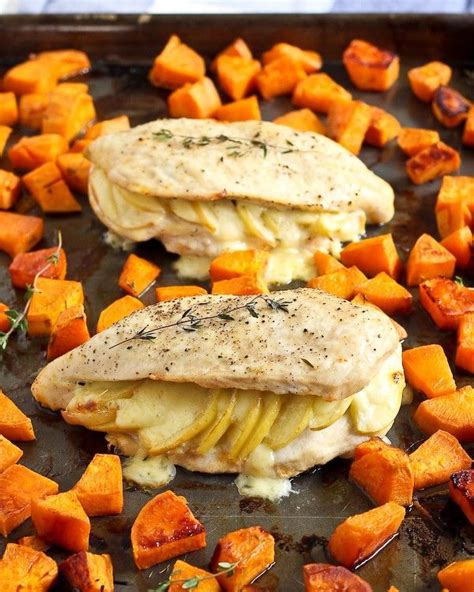 Coat pot with cooking spray. Apple Gouda Stuffed Chicken Breasts with Smoky Roasted Sweet Potatoes | Recipe | Roasted sweet ...