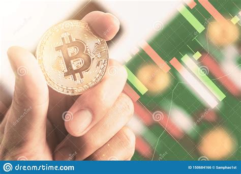 Click here for our free training. Close Up Hand Holding Bitcoin With Background Candlestick ...