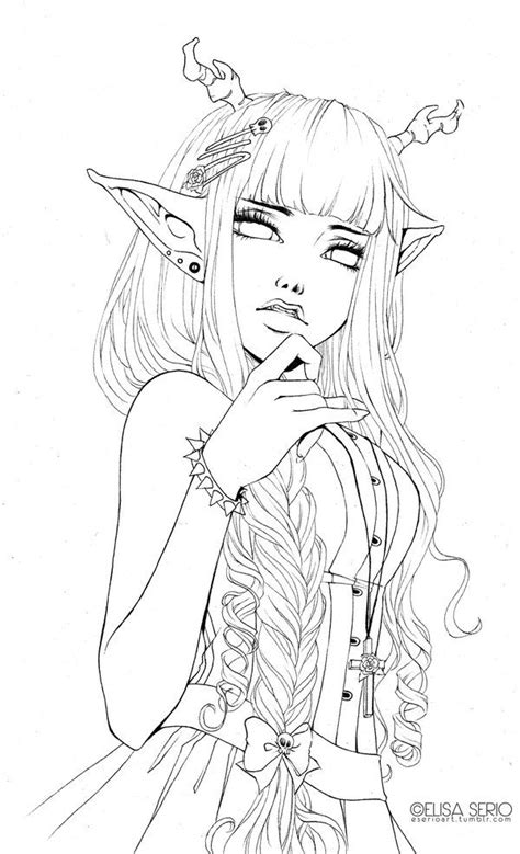 Home » coloring pages » 52 unbeatable aesthetic coloring pages. Oni~girl II - LINEART | Art drawings, Art sketches, Drawings