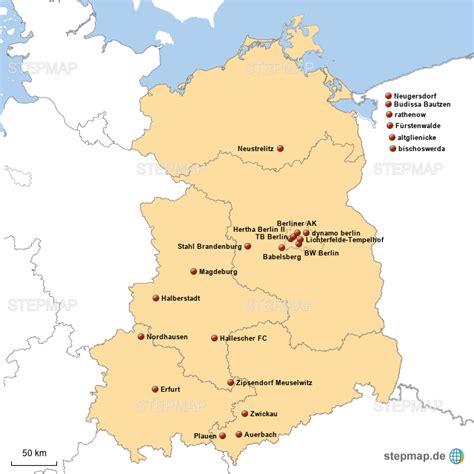 Die liga auf einen blick. StepMap - Regionalliga Nordost - Landkarte für Deutschland