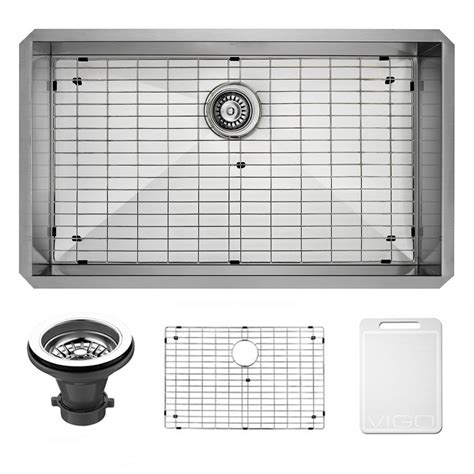 The stainless steel design means that water won't harm it as it is 100% rustproof. VIGO Undermount 32 in. Single Bowl Kitchen Sink with Grid ...