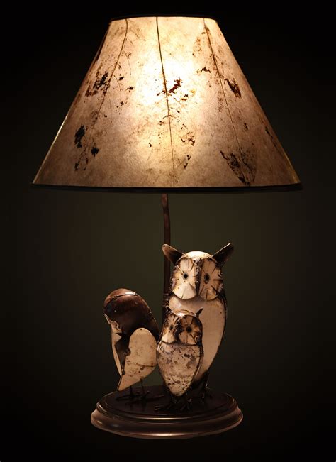 Pocola table lamp millwood pines size: Recycled Metal Owls from Zimbabwe, Round Light Mica Shade ...