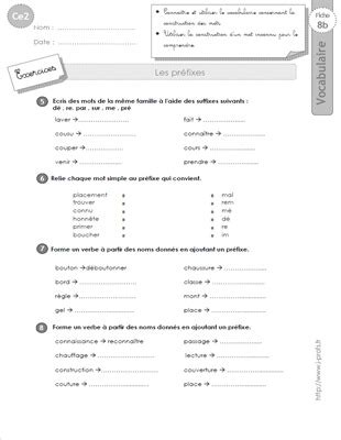 ce2 Préfixes - Exercices