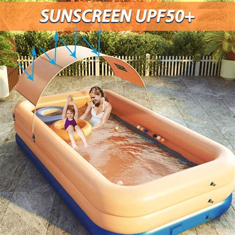 Large and sturdy, it can hold up to two adults or a few small kids. PVC Inflatable Pool with Canopy Family Pool with Sunshade ...