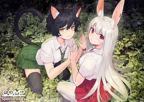 White bunny with red eyes names. cat girl, red eyes, long hair, white hair, blush, thighs ...